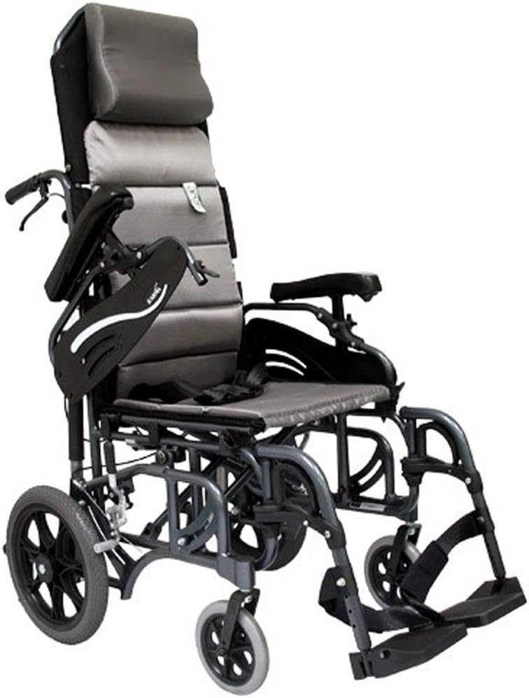 Meubon Lightweight Tilt-in-Space Transport Wheelchair with Removable Footrests I Black I Model ME21445