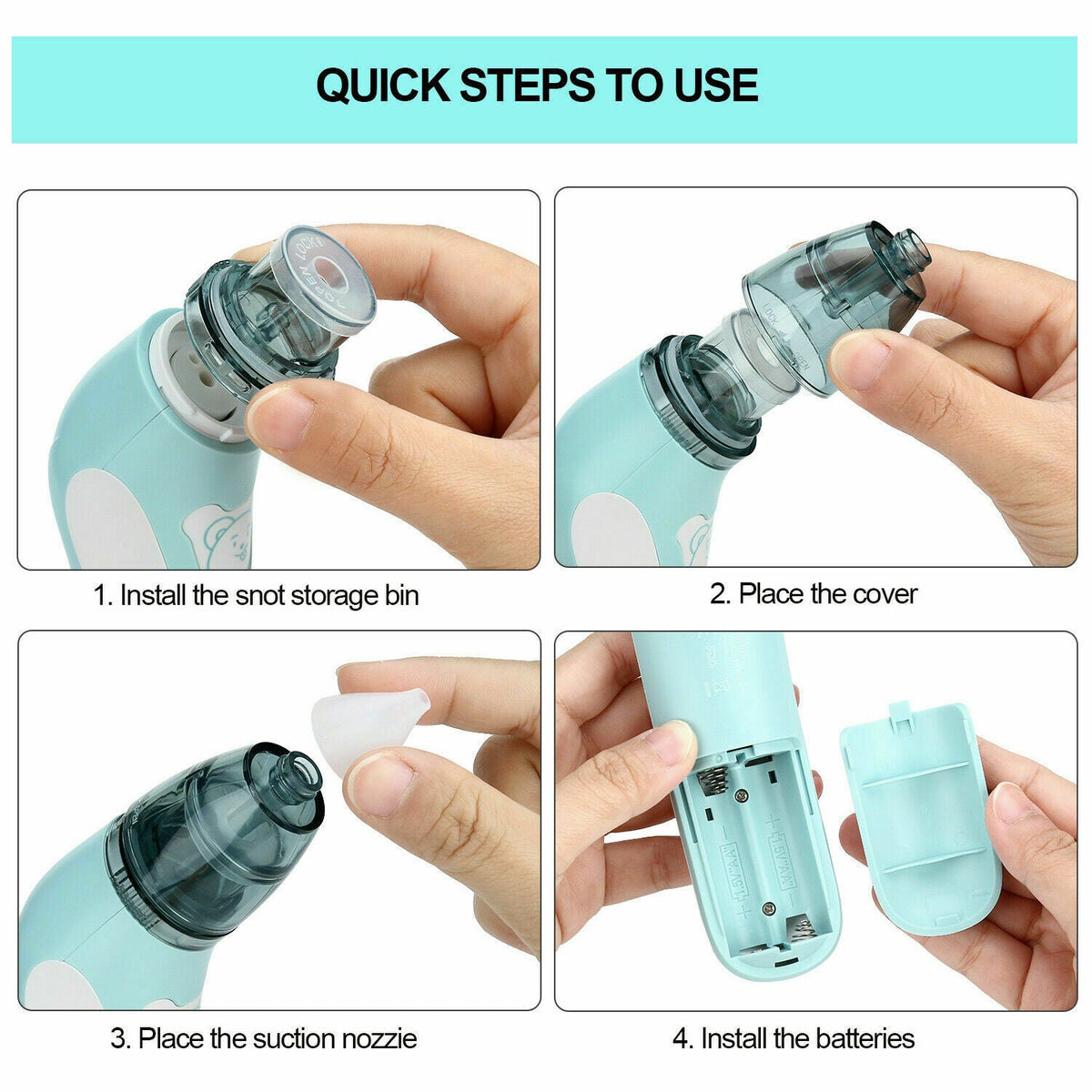 Nasal Aspirator Electric Nose Cleaner Safe Hygienic Nostril w/ 3Snot Sucker