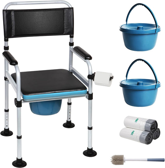 Meubon Folding Steel Bedside Commode Chair I Bedside Toilet