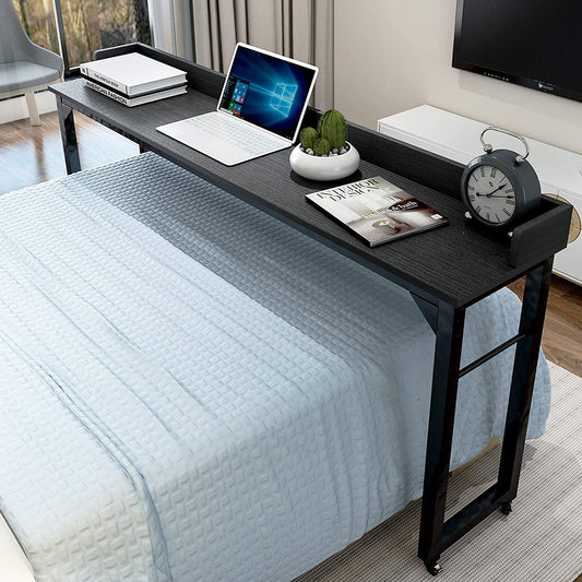 Overbed Table with 4 Wheels for Full/Queen Size Bed Frame -