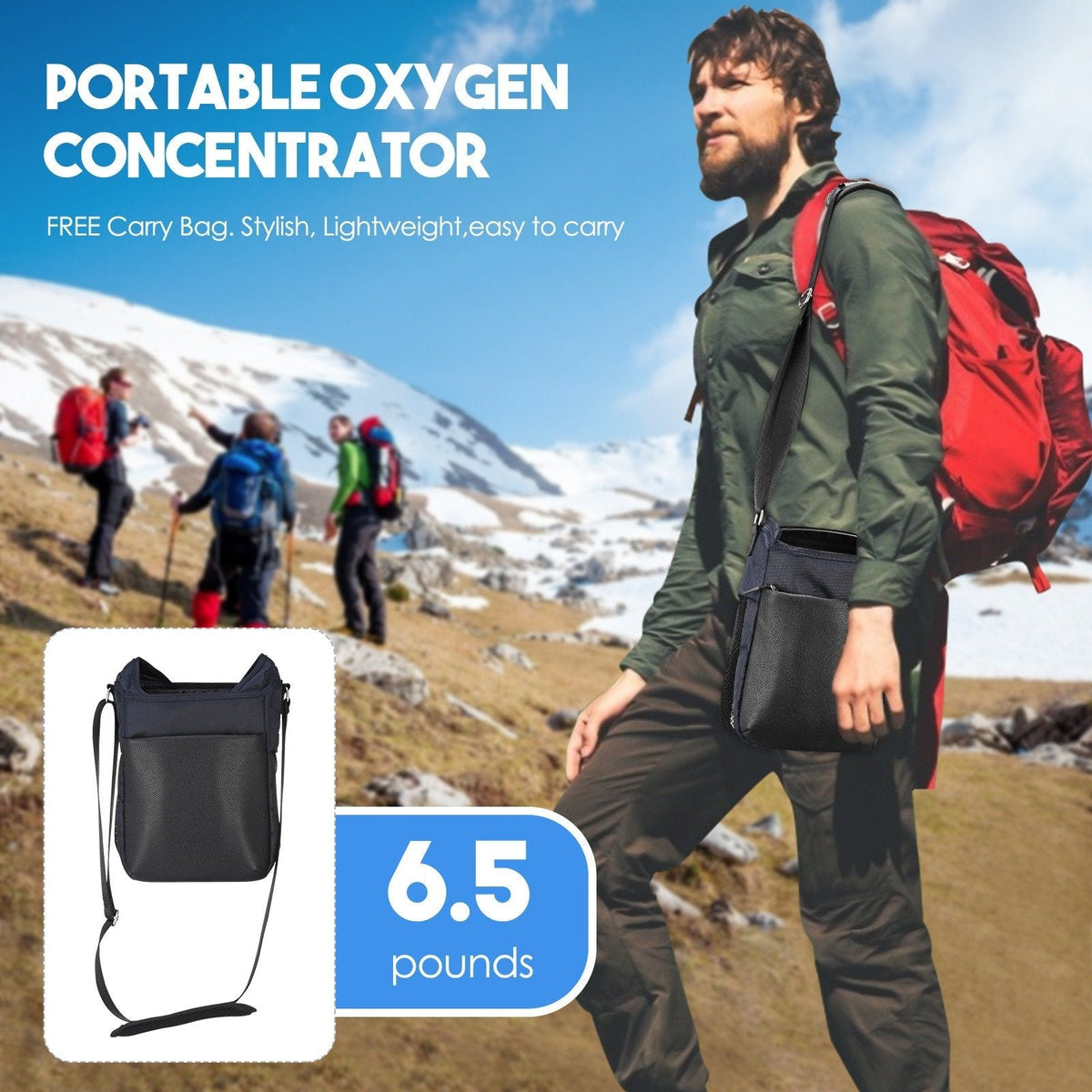 1L-5L/min Pulse Flow Portable Oxygen Concentrator With 3 Hour Battery Carry Bag - Mayerwood Retail
