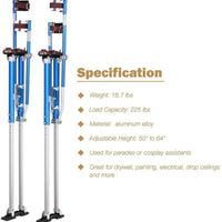50 - 64 Aluminum Drywall Stilts Height Adjustable Lifts Tool