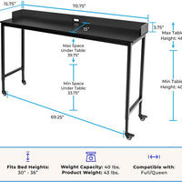 Overbed Table with Wheels Height Adjustable Rolling Bed Desk Table