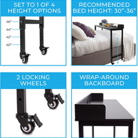 Overbed Table with Wheels Height Adjustable Rolling Bed Desk Table