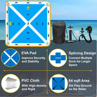 Floating Fishing Dock PVC Inflatable Dock Platform 8x8 ft w/