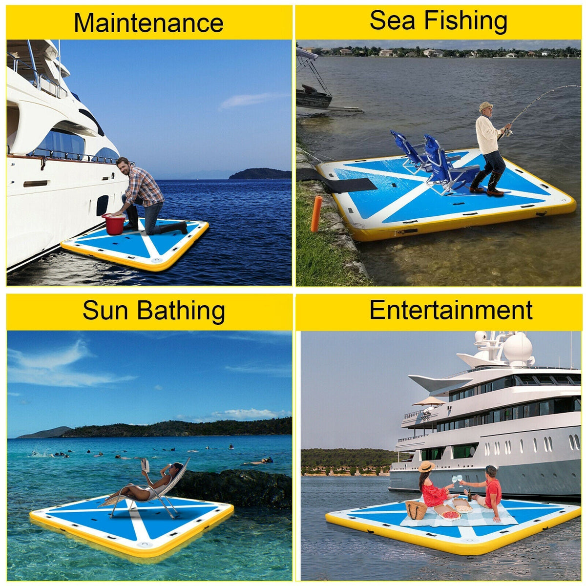 Floating Fishing Dock PVC Inflatable Dock Platform 8x8 ft w/