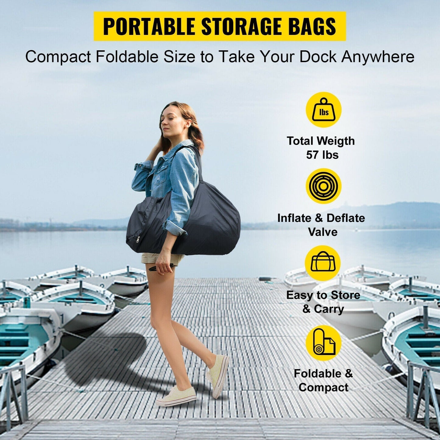 Floating Fishing Dock PVC Inflatable Dock Platform 8x8 ft w/