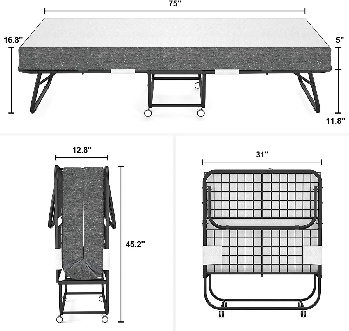 Folding Rollaway bed with mattress for adults with Memory