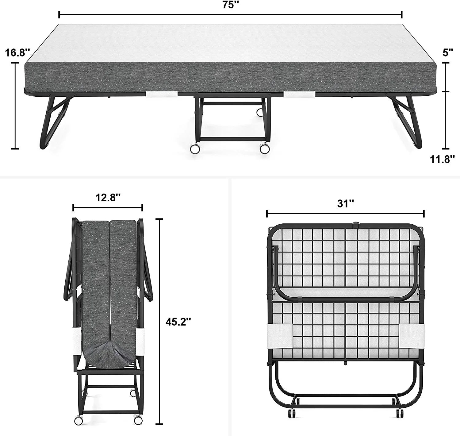 Folding Rollaway bed with mattress for adults with Memory