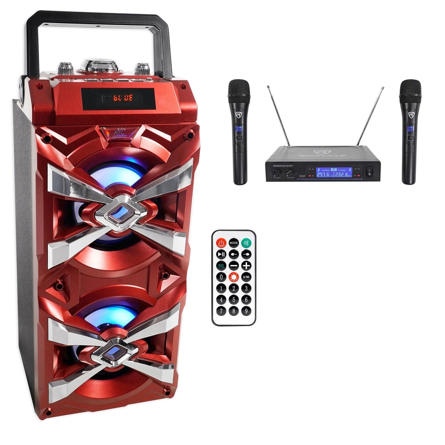 Karaoke Machine NYC Acoustics X-Tower Bluetooth Karaoke Machine System w/LED's+(2) Wireless Mics