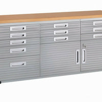 Tool Chest 72" x 20" x 37.5" 11 Drawer Tool Storage Chest Cabinet Wood Top Workbench Mobile Rolling 2 Door