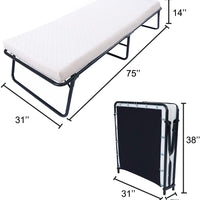 Rollaway Guest Bed Cot Fold Out Bed Portable Folding Bed Frame with Thick Memory Foam Mattress