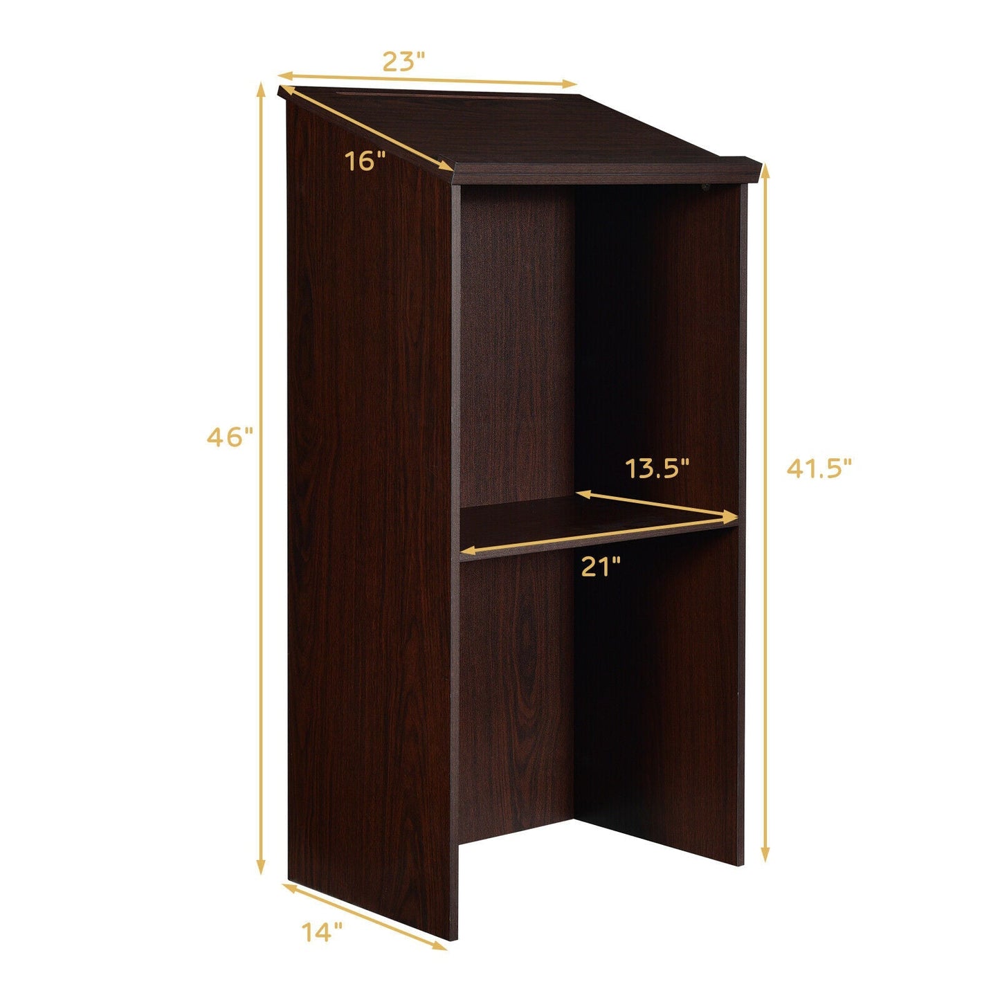 Lectern Wooden Floor Standing Podium Speaking Lectern Adjustable Shelf & Pen Tray Brown