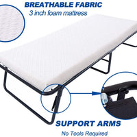 Rollaway Guest Bed Cot Fold Out Bed Portable Folding Bed Frame with Thick Memory Foam Mattress