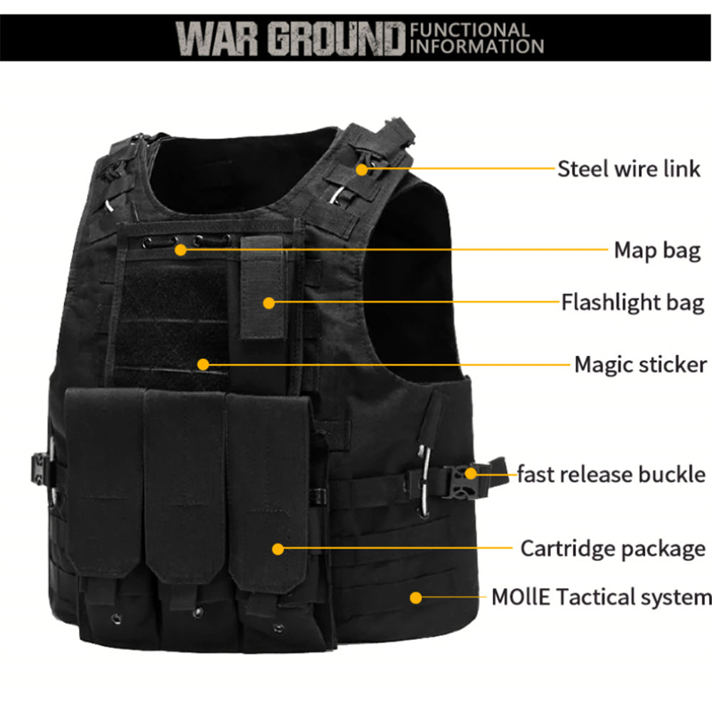 Mens Military Tactical Vest MOLLE Assault Plate Carrier Combat Play Vest /Gloves