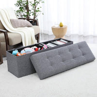 Foldable Tufted Linen Large Storage Ottoman Bench Foot Rest Stool/Seat - 15" x 45" x 15"