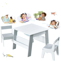 Kids Table and Chairs Set with Storage Space Wooden Activity