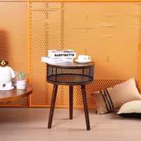 Mid Century Modern Nightstand with Storage Basket Industrial