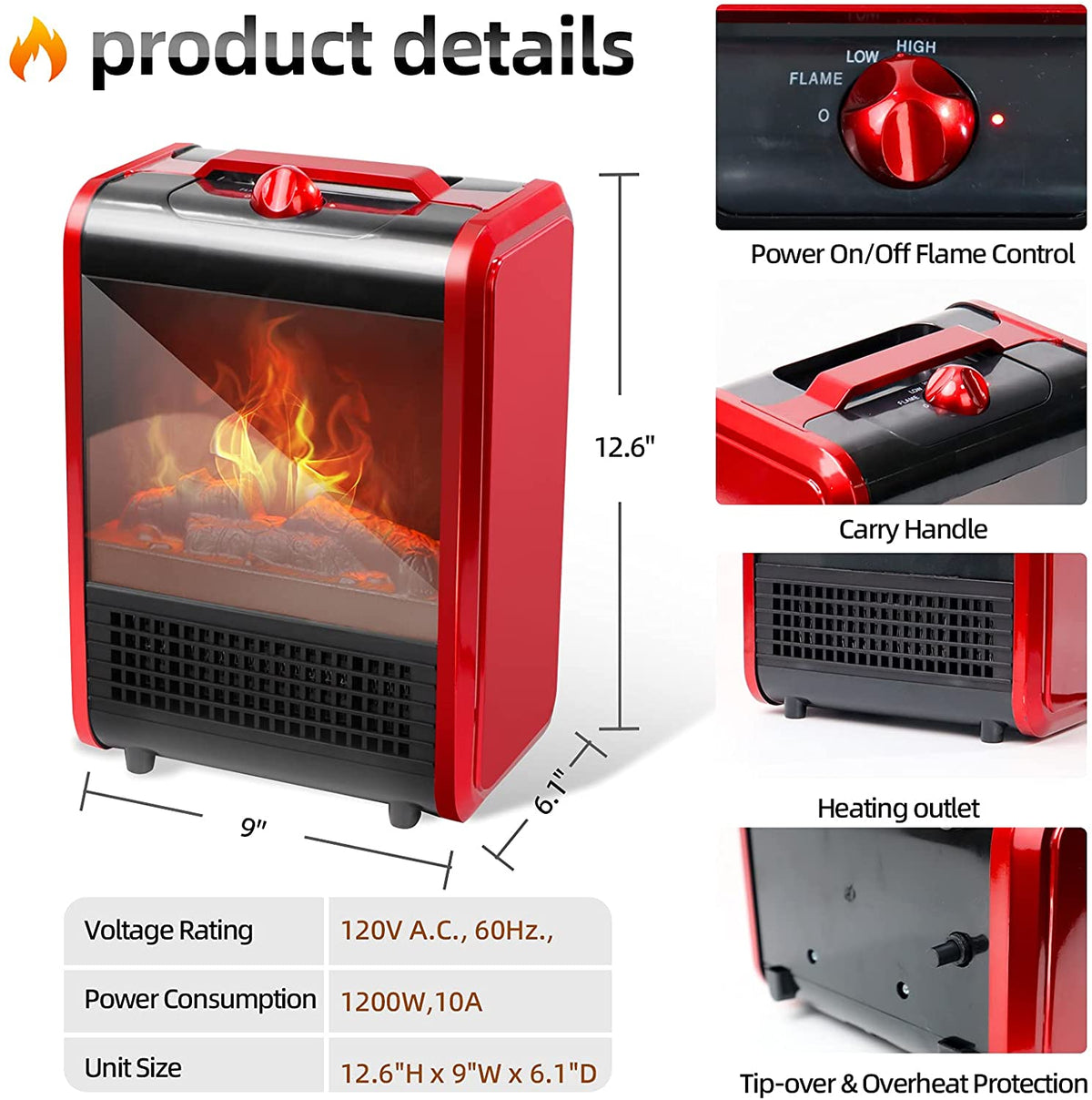 Portable Fireplace Heater - Electric Freestanding Space