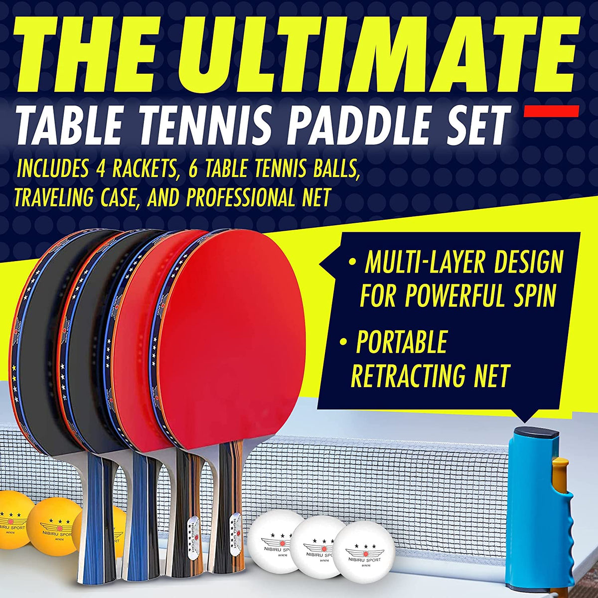 Professional Ping Pong Paddle Set with Retractable Net