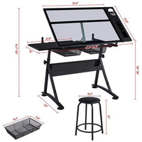 Glass Art Desk: Adjustable Height Drafting Table for Artists/Painters with Versatile Tabletop