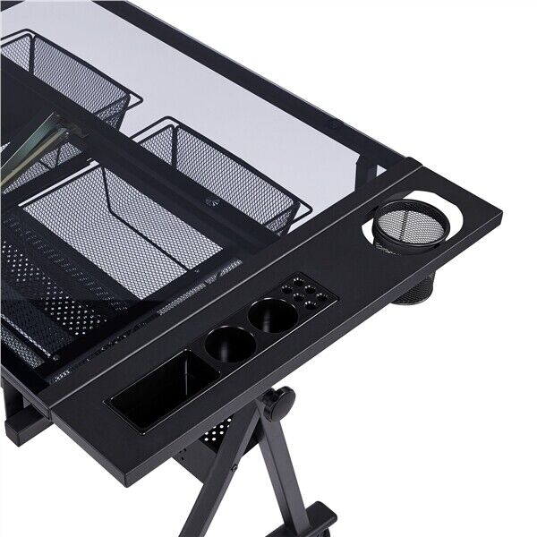 Glass Art Desk: Adjustable Height Drafting Table for Artists/Painters with Versatile Tabletop
