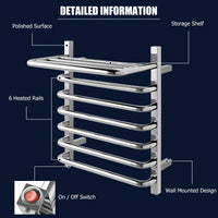 Towel Warmer 10-Bar Wall Mount Stainless Plug-in Towel Rack