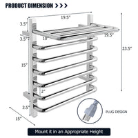 Towel Warmer 10-Bar Wall Mount Stainless Plug-in Towel Rack