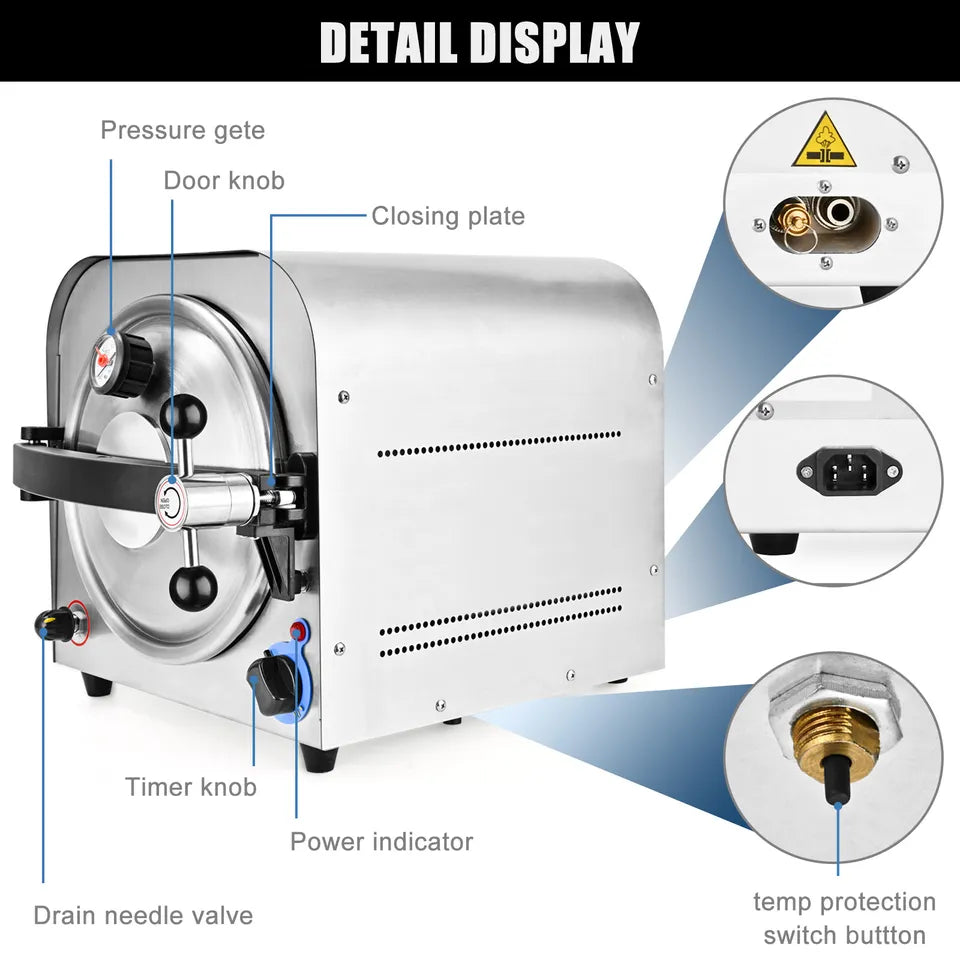 Experience Precision Sterilization: 14L Autoclave Steam Sterilizer for Dental and Medical Equipment – Automatic and Reliable